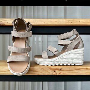 Sorel Cameron Suede Multi Strap Wedge Sandal - Size 7 Taupe